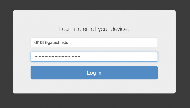 The JAMF enrollment login screen